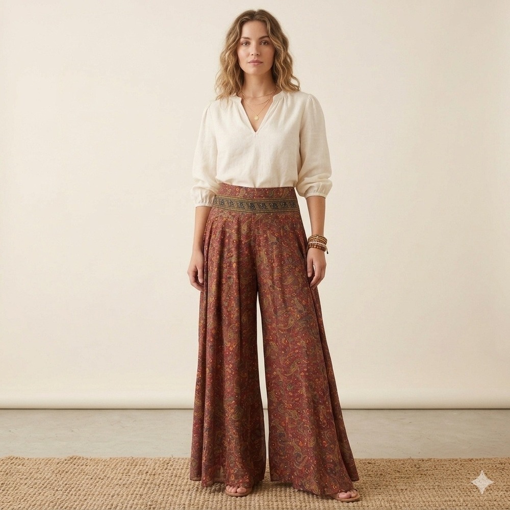 Raga Antropologie Boho Paisley Wide Leg Palazzo Pants Festival XSP